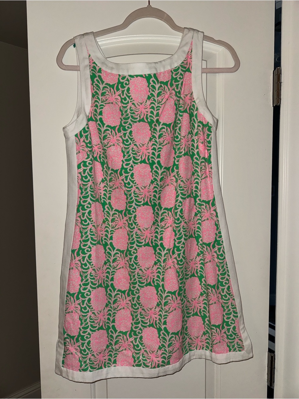 Girls Sleeveless Pineapple Print Dress in Pink and Green